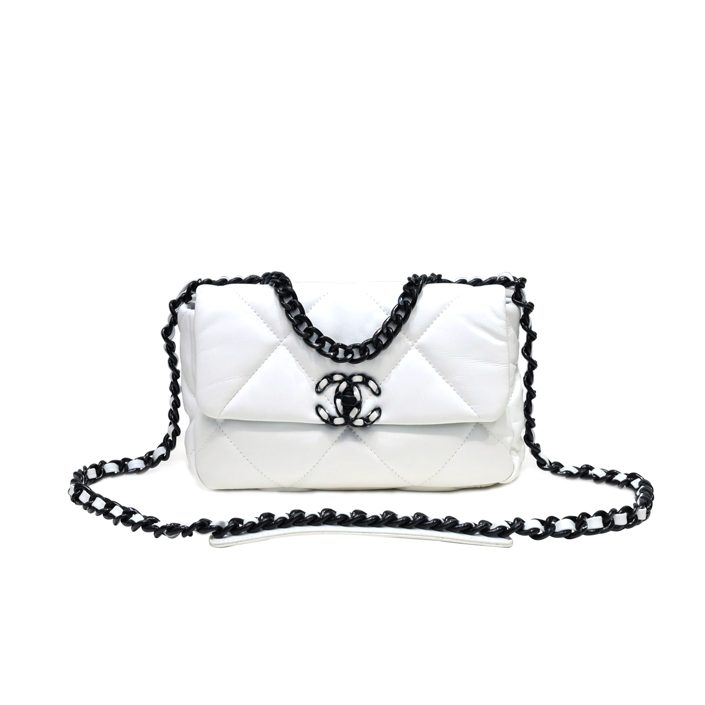 Ch*el 19 flap bag white black hardware as1160 (26*16*9cm)